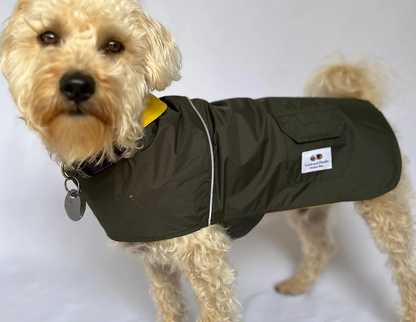 Waterproof Dog Raincoat Reversible Lightweight Olive Green/Yellow image 1